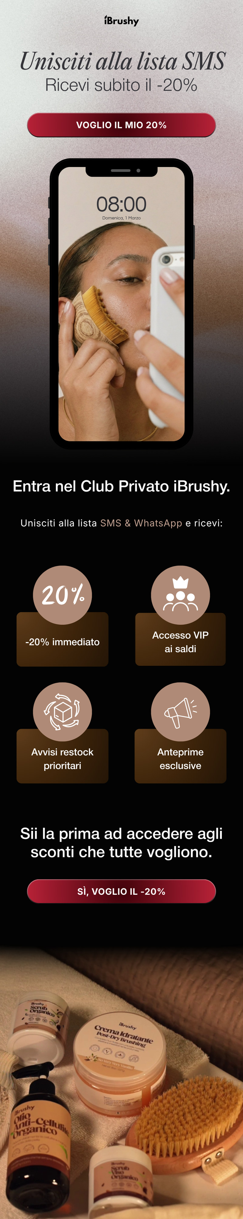 Email di acquisizione lista SMS per un brand skincare