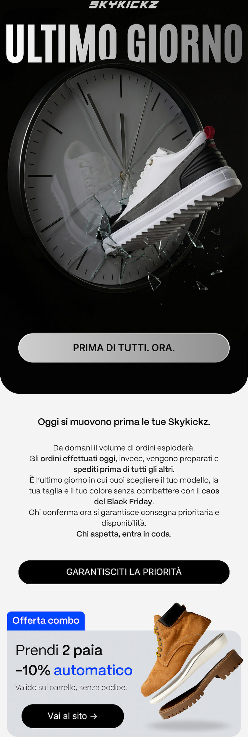 Email promozionale a urgenza per un brand di sneakers